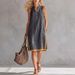 New 2026 Women's V Neck Sleeveless Dress European American Style Cotton Linen Summer Casual Elegant Midi Skirt for Beach Vacation_ecoleips.com