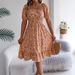Women's Clothing Spring And Summer Floral Square Neck Short Sleeve Waist Ruffled A Line Skirt_ecoleips.com