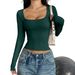Voya Women's European And American Hot Girl Style Solid Color Long Sleeve Tank Top T-Shirt Women's Clothing_ecoleips.com