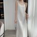 Summer New Mid-Length Sleeveless Off-Shoulder Light Luxury Mulberry Acetate Satin Silk Strap Dress For Women_ecoleips.com