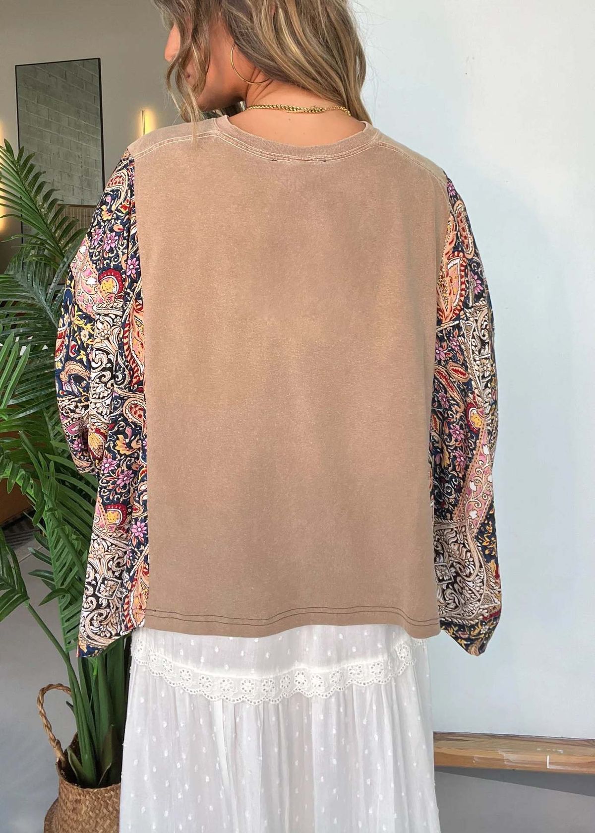 K New Printed Round Neck Loose Casual Bat Sleeve Top For Women_ecoleips.com