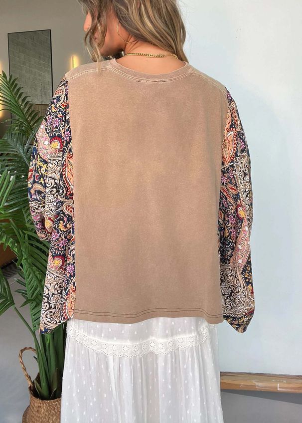 K New Printed Round Neck Loose Casual Bat Sleeve Top For Women_ecoleips.com