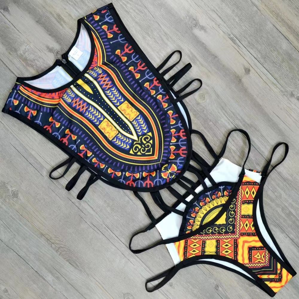 Floral Print Front Zip One-Piece Swimsuit For Women, Vintage Boho Swimwear With Removable Padding Versatile Back Design_ecoleips.com