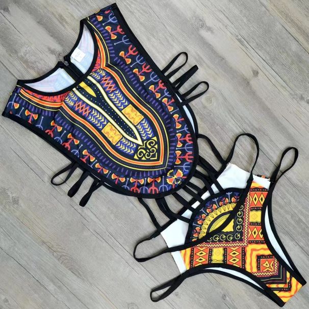 Floral Print Front Zip One-Piece Swimsuit For Women, Vintage Boho Swimwear With Removable Padding Versatile Back Design_ecoleips.com