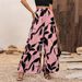 Women's High Waist Wide Leg Chiffon Pants Leaf Print Casual Summer Trousers European American Style Full Length Polyester_ecoleips.com