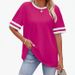 Women's Casual Short Sleeve T-Shirt Striped Contrast Cuff Loose Fit Comfortable Breathable Daily Wear_ecoleips.com
