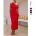 Women's Clothing Spring And Summer New Independent Station Solid Color Oblique Shoulder Off Shoulder Sexy Mid Length Dress_ecoleips.com