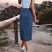 Women's Asymmetrical Side Slit Denim Midi Skirt – High Waist Slim Fit Casual Jean Skirt_ecoleips.com