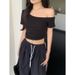Women's Clothing Pure Desire Oblique Off Shoulder Short Sleeved T Shirt Female New Short Style Navel Exposed Slim Fitting Versatile Student Tops_ecoleips.com