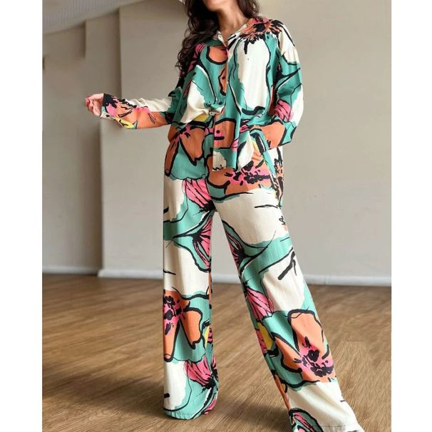 European And American New Elegant Women's Clothing Printed Commuter Shirt High Waist Wide Leg Pants In Stock Suit_ecoleips.com