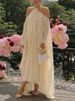 Freeacy Women's Elegant Ruffled Dress Halter-neck Flared Sleeves Party Dresses Solid Color Big Swing Pleated Evening Gowns_ecoleips.com