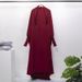 Ethnic Maxi Dress With Scarf – Long Sleeve Loose Fit Boho Dress For Women, Oversized Flare Skirt, High Neck, Solid Color_ecoleips.com