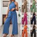 Women's Solid Color Sleeveless Halter Neck Two Piece Set Wide Leg Pants Vest Casual Spring Summer European American Style Outfit_ecoleips.com
