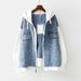 Plus Size Denim Jacket For Women – Oversized Hooded Baseball Style, Comfort Fit (L-4XL, Pink/White)_ecoleips.com