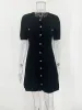 TARUXY White Elegant Knitted Mini Dress For Women Metal Button Sexy Slim Rib Sweater Dress Holiday Party Outfits Autumn 2024 New_ecoleips.com