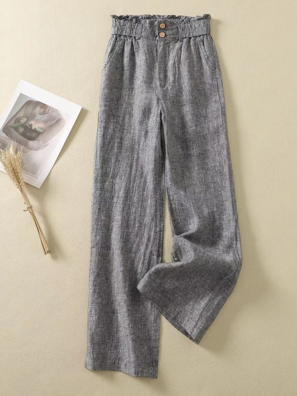 Muslim Linen Wide Leg Pants For Women High Waist Drape Thin Casual Cotton And Linen Pants Flower Bud Waist Linen Mopping Pants_ecoleips.com