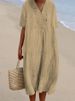 Women's Solid Color Cotton And Linen Dress Casual Comfortable Maxi Summer Gown For Ladies_ecoleips.com