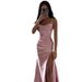 2024 Spring New Strapless Ruched Slit Satin European And American Sexy Slim Fit Bodycon Dress_ecoleips.com
