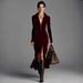Elegant Winter Women's Korean Velvet Dress With Lapel Collar, Front Slit & Zipper - A-Line Midi Dress For Fall & Winter_ecoleips.com