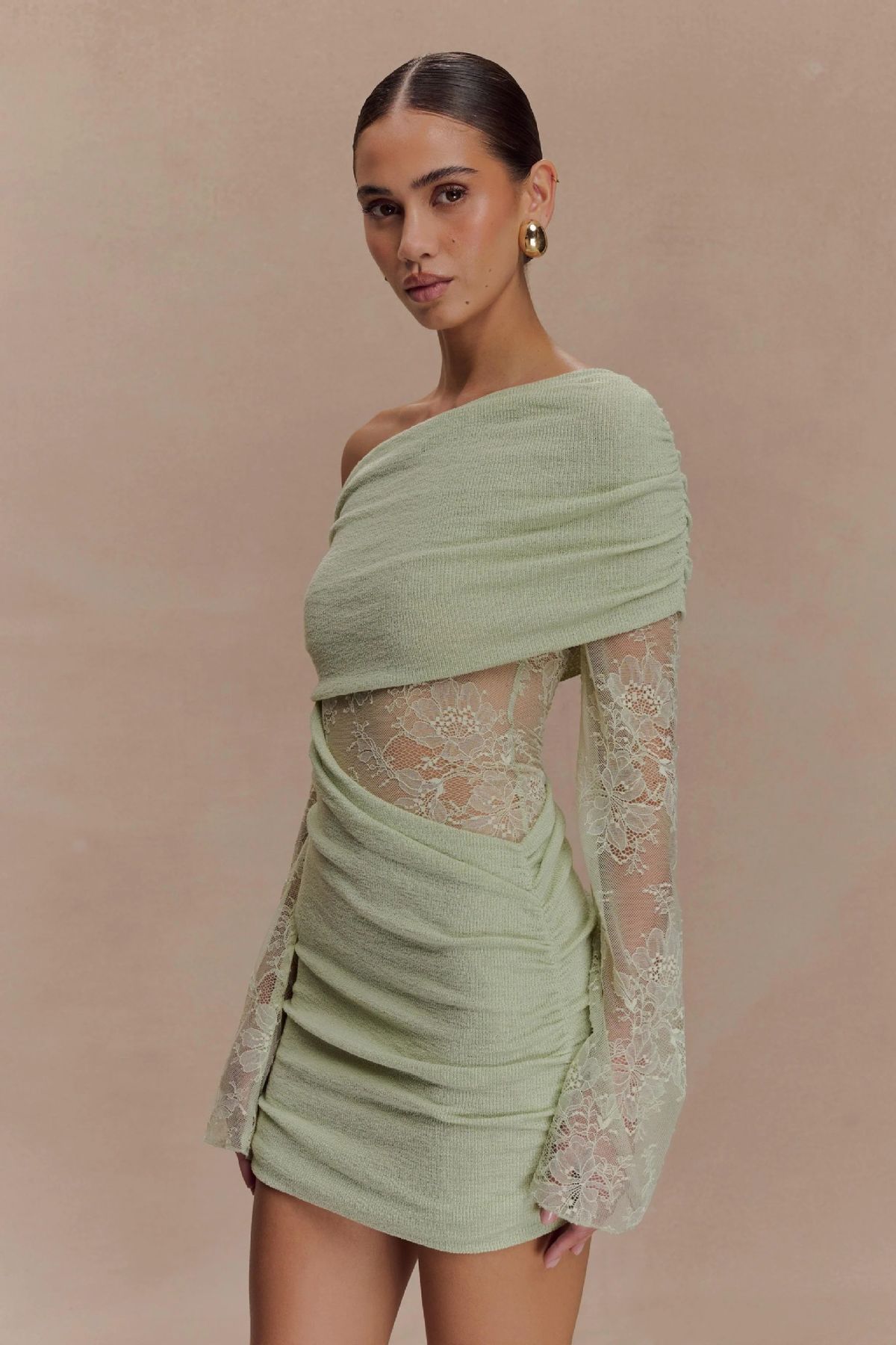 Women's Sexy Lace Panel Knit Off Shoulder Long Sleeve Bodycon Mini Dress – Elegant Party Gown_ecoleips.com