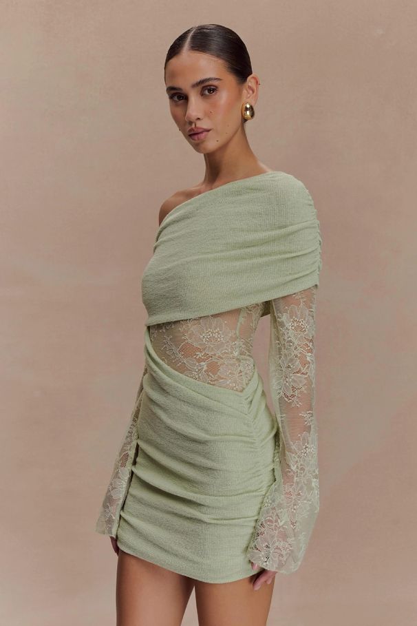 Women's Sexy Lace Panel Knit Off Shoulder Long Sleeve Bodycon Mini Dress – Elegant Party Gown_ecoleips.com