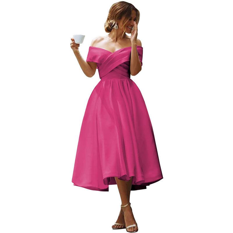 New Elegant And Simple Off The Shoulder Dress European And American School Open Day Party Prom Dress For Women_ecoleips.com
