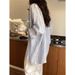 Striped Women's Long-sleeve Loose-fitting Thin Linen Shirt, Sun-protective, Casual Style, Cotton-linen Outerwear For_ecoleips.com