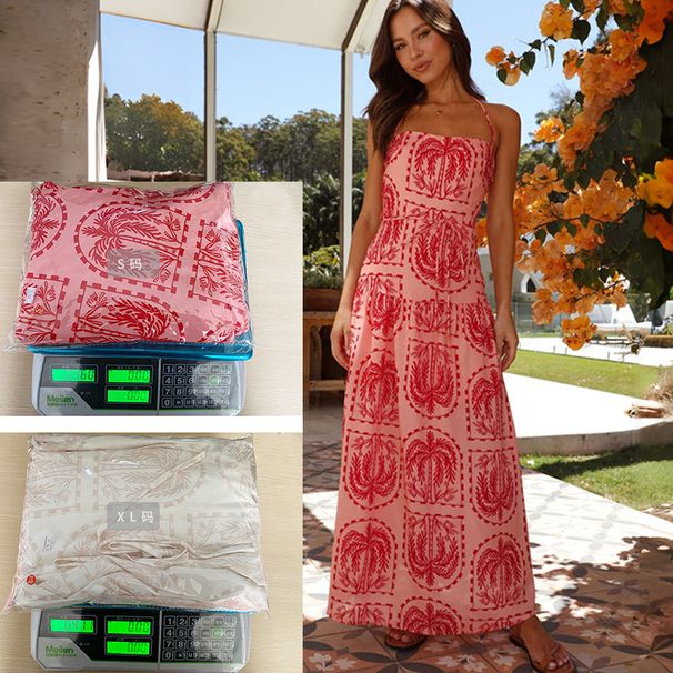 Cross-border European And American Women's Clothing Summer Casual Floral Halter Neck Beach Hawaiian Vacation_ecoleips.com