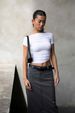 AB205 European American Women's Clothing Spring And Autumn New Ins Style Solid Color One-shoulder Long-sleeve Cropped_ecoleips.com