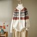 Women's Clothing Autumn And Winter Women's Retro Love Jacquard Round Neck Sweater Women's Loose Ethnic Style Sweater Cardigan Jacket Women's_ecoleips.com