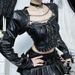 CF25256 Women's Detachable Chain Leather Jacket Dark Street Style Punk Halloween Theme Outerwear for Ladies_ecoleips.com