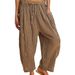 Women's Clothing Striped Straight Leg Pants Elastic Waist Cropped Pleated Breathable Casual Bottoms For Spring Autumn_ecoleips.com