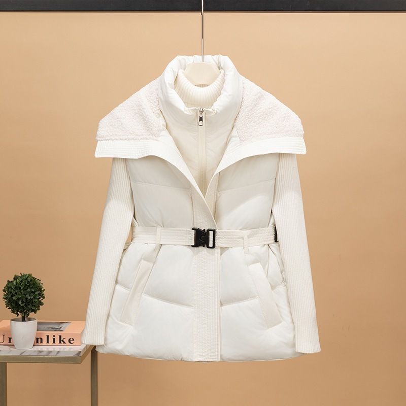 Women's Quilted Puffer Vest With Faux Shearling Collar, Slim Fit Waist-Cinching Jacket For Winter, Lightweight Warm Coat_ecoleips.com