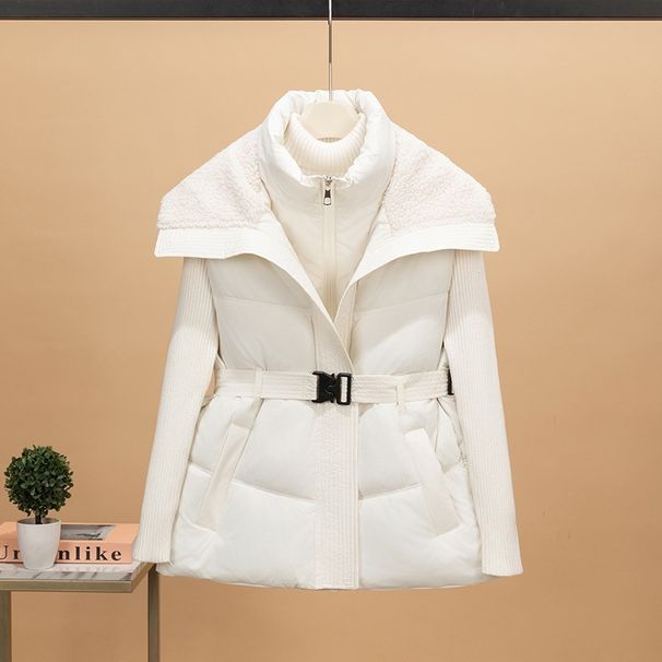 Women's Quilted Puffer Vest With Faux Shearling Collar, Slim Fit Waist-Cinching Jacket For Winter, Lightweight Warm Coat_ecoleips.com
