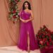 Elegant Off-Shoulder Flowy Evening Gown – Summer Trendy Formal Dress In Rose Pink, A-Line Silhouette, Polyester Chiffon For Women_ecoleips.com