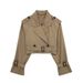 Women's Short Trench Coat – Slim Fit Casual Blazer Jacket With Belt, Double Breasted, (Black, Khaki, Dark Brown, Navy, Army Green)_ecoleips.com