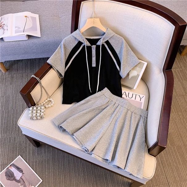 Women's Clothing Large Size Summer Hooded Casual Suit Fashionable T Shirt Wide Leg Shorts Two Piece Suit_ecoleips.com