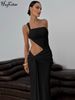 Hugcitar Women'S Fashion Sexy One Shoulder Strap Ruched Hollow Out Solid Maxi Dress Summer Casual Clothes Festival Party Club_ecoleips.com