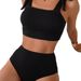 Women's High-Waist Bikini Set – Adjustable Straps & Textured Bamboo Fabric | Modest Swimwear | Black | S/M/L/XL_ecoleips.com