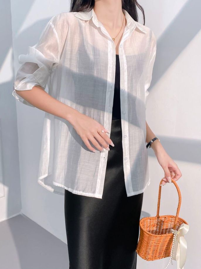 Guofeng Top Back Tencel Sunscreen Shirt Women's Summer Loose Lapel Design Women's High-end Shirt_ecoleips.com