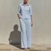 Women's V-Neck Short Sleeve Top & High-Waisted Wide Leg Pants Set – Classic Minimalist Resort Wear For Summer Vacation & Casual Outings_ecoleips.com