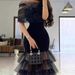 cross Border New Style Hip Covering Mid Waist Waist Black Artistic Mesh Sequin Temperament Commuter Long Skirt Dress_ecoleips.com