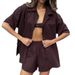 Women's Solid Color Single-breasted Short-sleeved Shirt And Shorts Loose Fashion Casual Suit_ecoleips.com