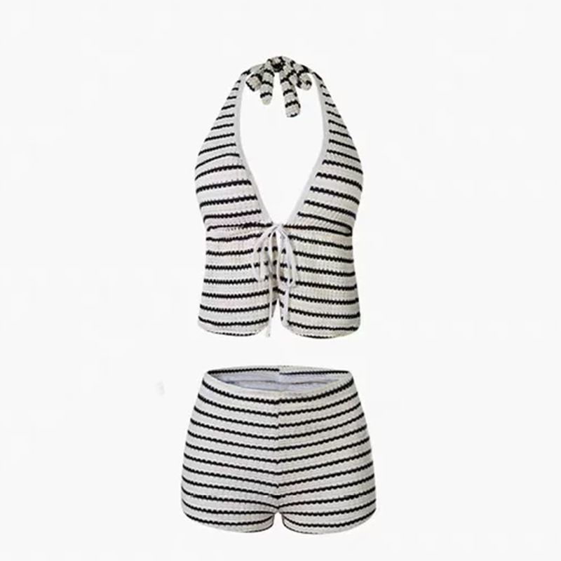 Retro Stripe Bikini Set, Two-Piece Swimsuit With Removable Padding For Women, Vintage High-Waisted Bottoms_ecoleips.com