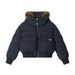 Women's Clothing Women's Thickened Hooded Faux Fur Collar Short Jacket - Vintage Style Cozy Winter Coat (Navy Blue, Khaki)_ecoleips.com