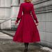 Women's Long Sleeved V Neck Dress Autumn Winter Fashion Ruffled Hem Pleated Elegant Casual Maxi Dress_ecoleips.com