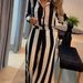 Women's Clothing Autumn Casual Fashion Black And White Striped Button Pocket Design Shirt Wide Leg Pants Two Piece Set_ecoleips.com