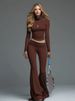 Women's Fashion Sportswear Set High Neck Long Sleeve Slim Fit T-Shirt With Flared Pants Two-Piece Outfit_ecoleips.com