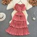 Vintage-Inspired Women's High Waist Tiered Maxi Dress V-Neck Elegant Beach Casual Wear Flowy Skirt Multiple Colors One Size Fits Most_ecoleips.com