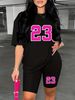 Summer Women's Casual Fashion Number 23 Print Loose T-shirt+shorts Two-piece Sportswear Suitable For Daily Wear-69_ecoleips.com
